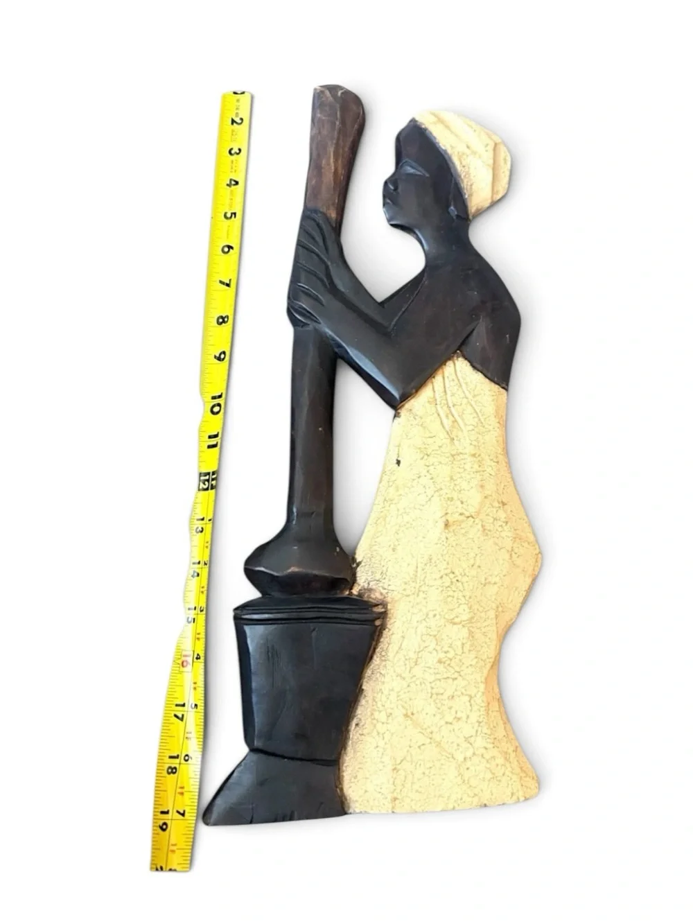 Hand Carved African Woman Mortar Pestle Wall hanging Plaque  Ghana Folk Art 19”